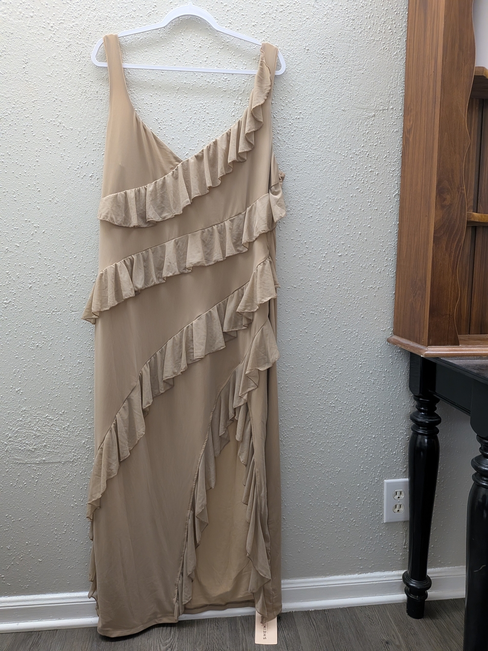 SHEIN Beige Ruffle Maxi Dress